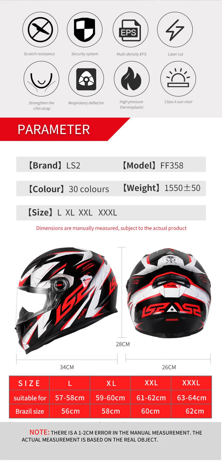 LS2 FF358 Full Face Motorcycle Helmet LS2 motocross racing helmets ECE certification