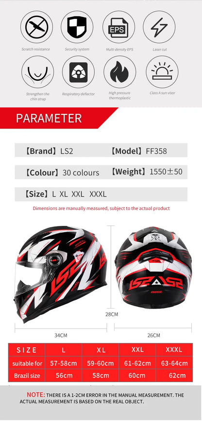 LS2 FF358 Full Face Motorcycle Helmet LS2 motocross racing helmets ECE certification