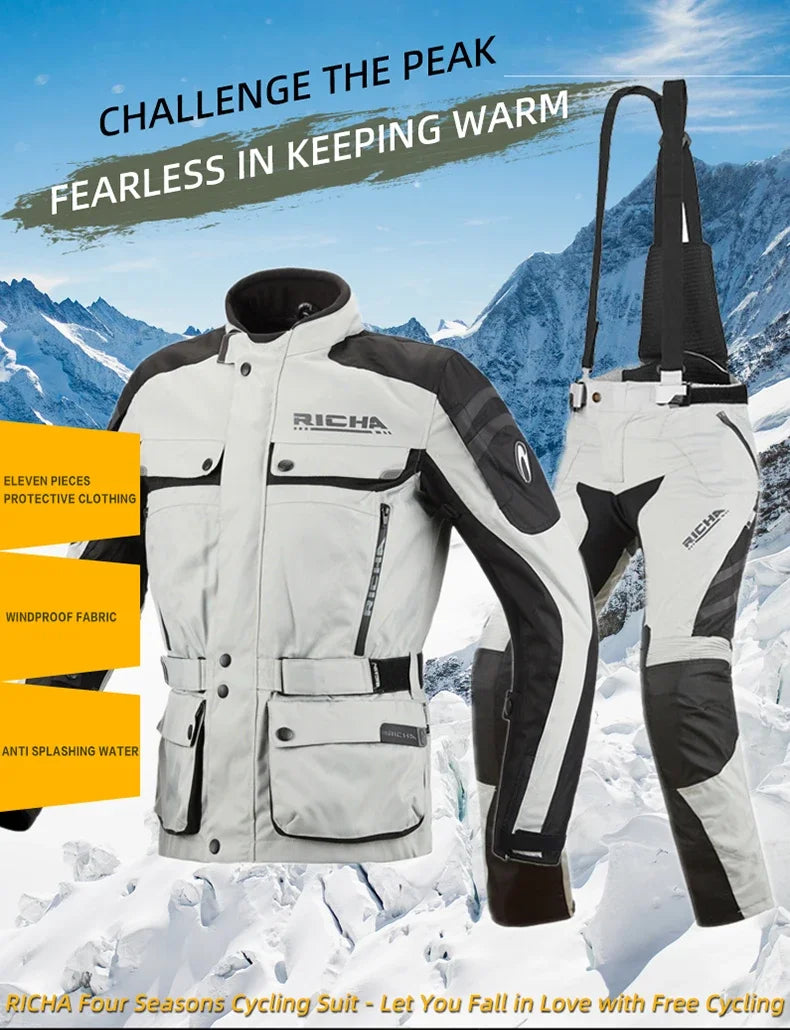 RICHA Moottoripyöräpuku Talveen - CE-Suojattu Vedenpitävä Takki ja Housut