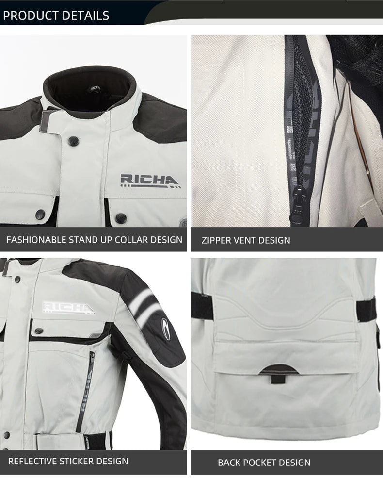 RICHA Moottoripyöräpuku Talveen - CE-Suojattu Vedenpitävä Takki ja Housut