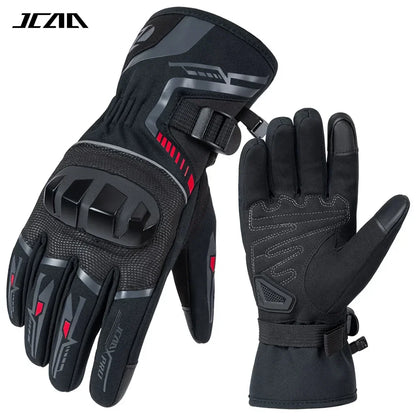 Black cold weather motorcycle gloves with hard knuckle protection and reinforced palms
