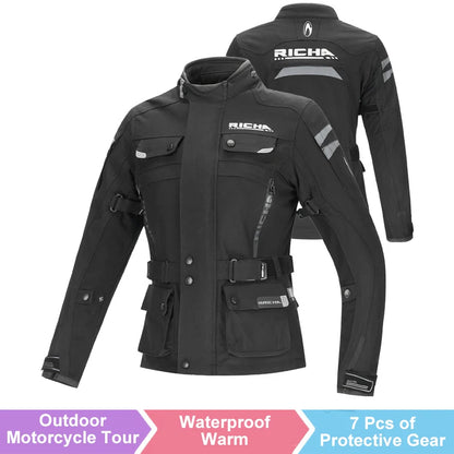 RICHA Moottoripyöräpuku Talveen - CE-Suojattu Vedenpitävä Takki ja Housut