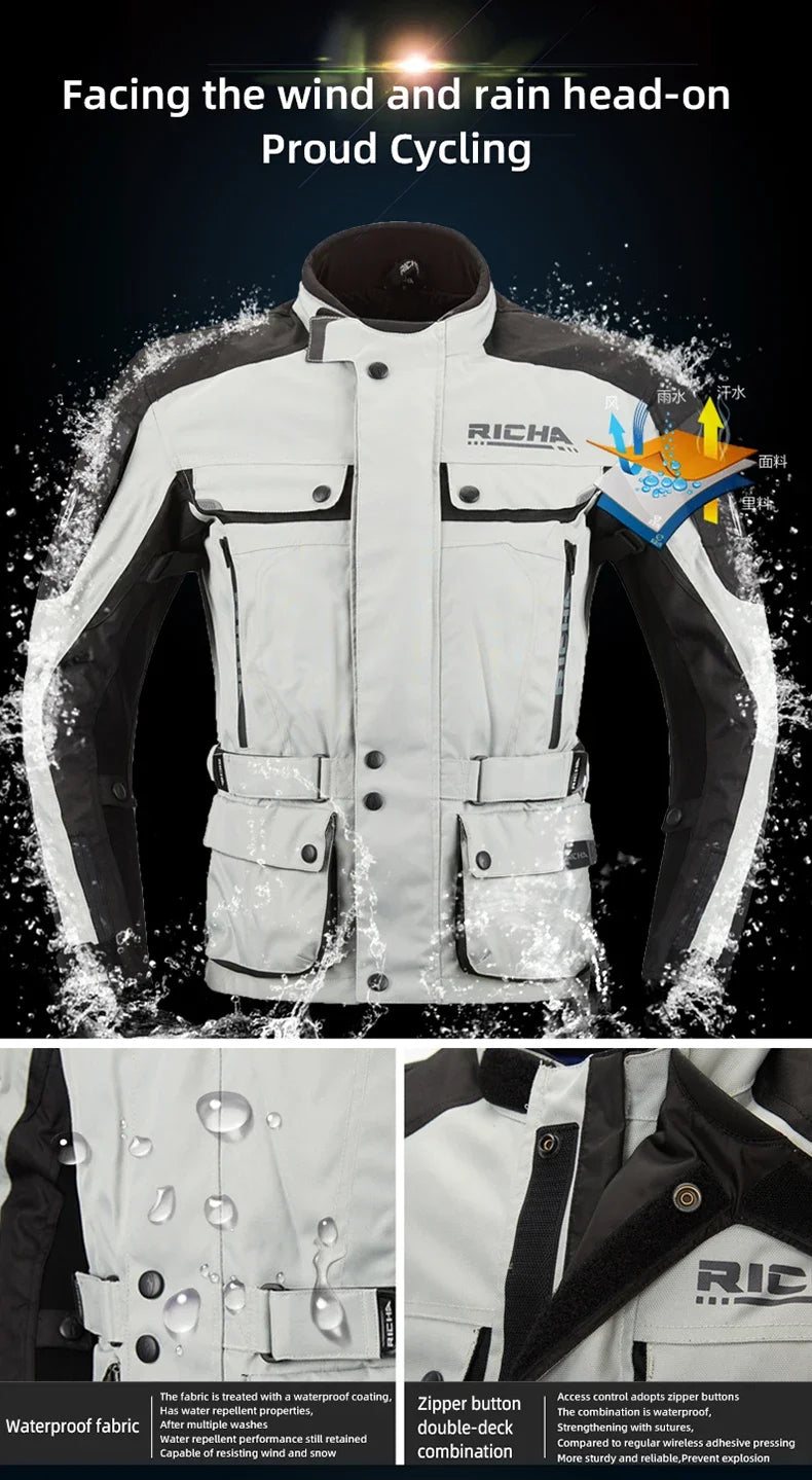 RICHA Moottoripyöräpuku Talveen - CE-Suojattu Vedenpitävä Takki ja Housut