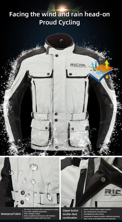 RICHA Moottoripyöräpuku Talveen - CE-Suojattu Vedenpitävä Takki ja Housut