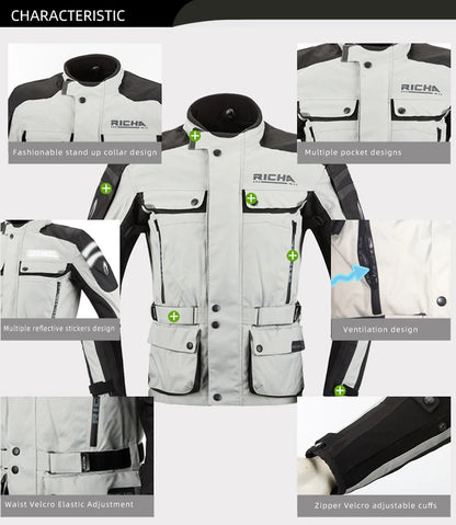 RICHA Moottoripyöräpuku Talveen - CE-Suojattu Vedenpitävä Takki ja Housut