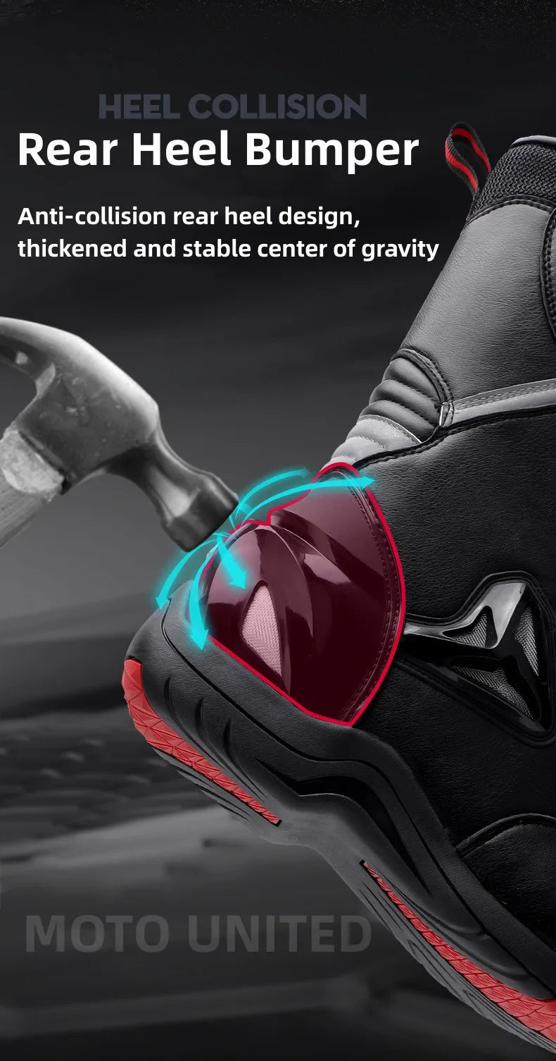 JG Wolf Men's Motorcycle Boots, Breathable Leather Motocross Boots, Reflective Motorcycle Boots, Black Racing Boots, Non-Slip