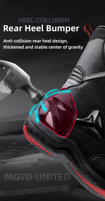 JG Wolf Men's Motorcycle Boots, Breathable Leather Motocross Boots, Reflective Motorcycle Boots, Black Racing Boots, Non-Slip