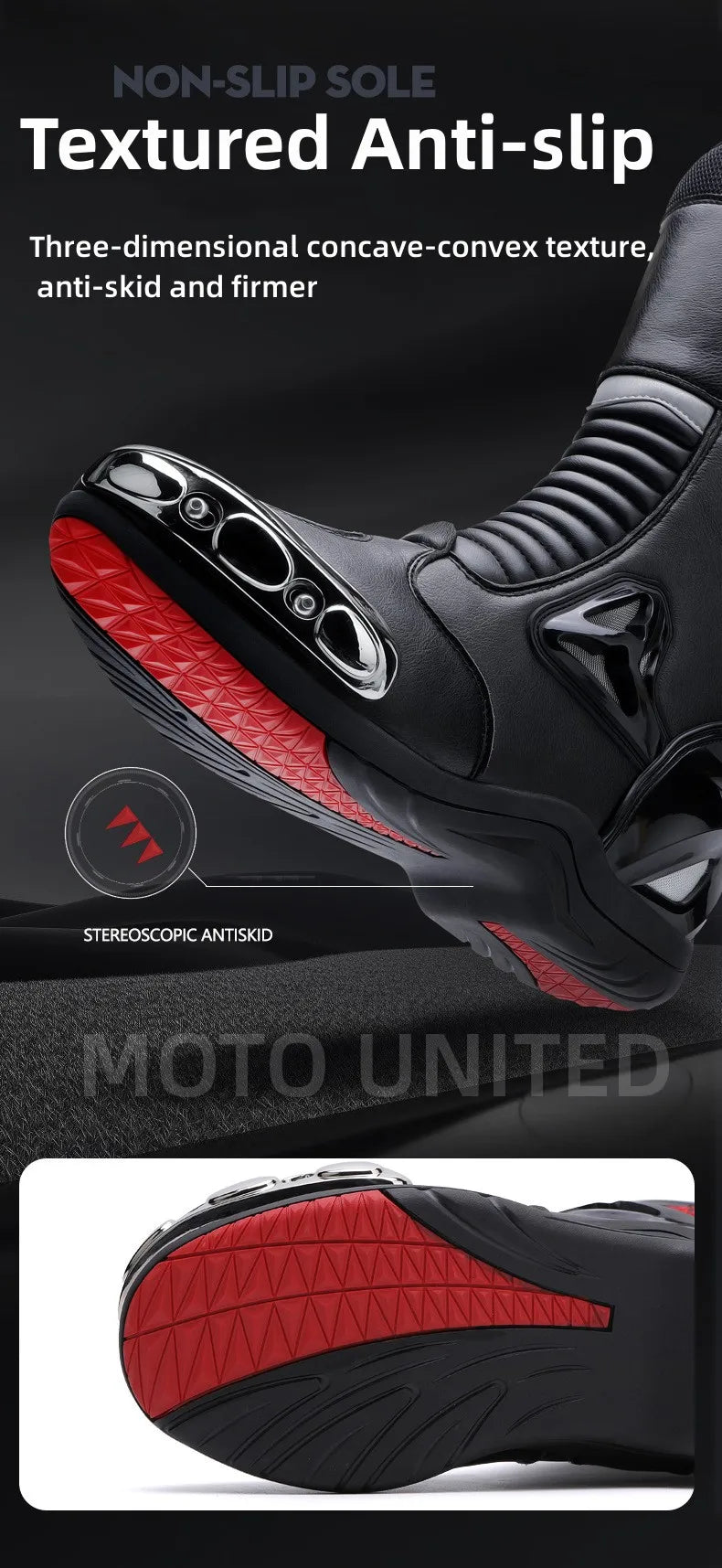 JG Wolf Men's Motorcycle Boots, Breathable Leather Motocross Boots, Reflective Motorcycle Boots, Black Racing Boots, Non-Slip