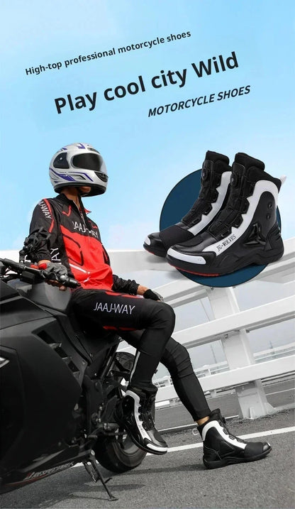 JG-Wolf Waterproof Motorcycle Boots Men Women Off-road Adventure Motorbike Boots Casual Riding Shoes Leather Motorcyclist Shoes